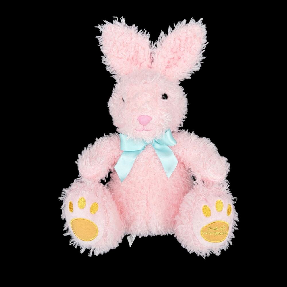 FAO Schwarz Pink Bunny Rabbit Plush 14 in Blue Bow Easter Stuffed Animal 2022